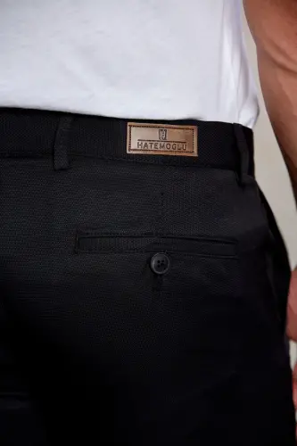 Black Slim Fit Patterned Side Pocket Canvas Pants - 5