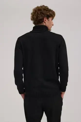 Black Slim Fit Patterned Turtleneck Knitwear - 4