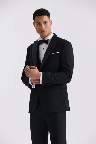 Black Slim Fit Peak Lapel Tuxedo - Modazone
