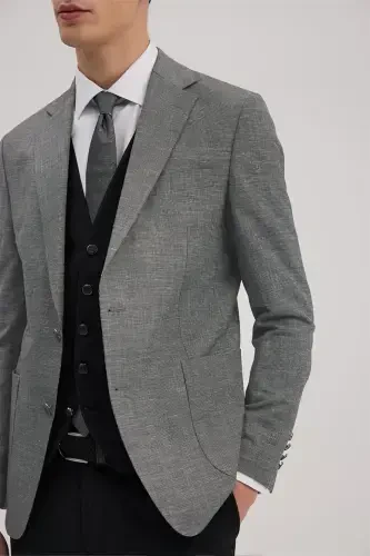 Black Slim Fit Peak Lapel Vested Suit Combination - 3