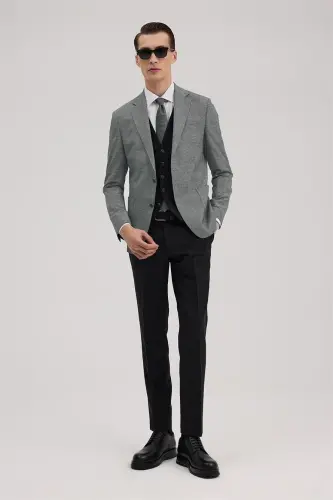 Black Slim Fit Peak Lapel Vested Suit Combination 