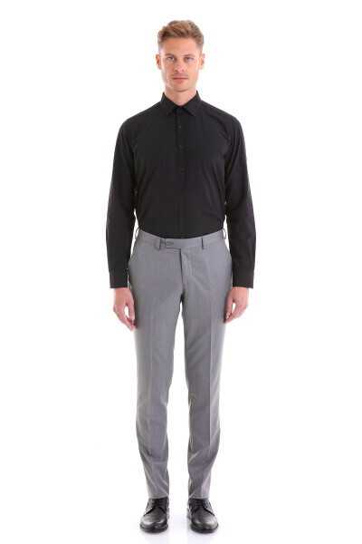 Black Slim Fit Plain Cotton Slim Collar Long Sleeve Kl - 4