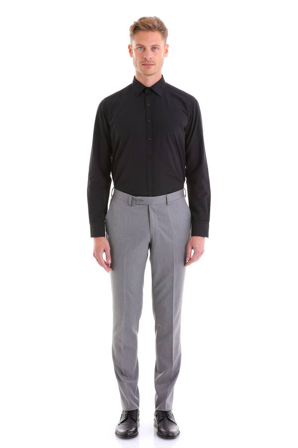 Black Slim Fit Plain Cotton Slim Collar Long Sleeve Kl - 4