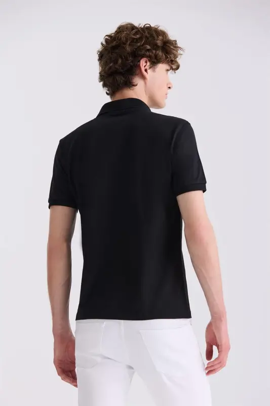 Black Slim Fit Polo Collar T-Shirt - 2