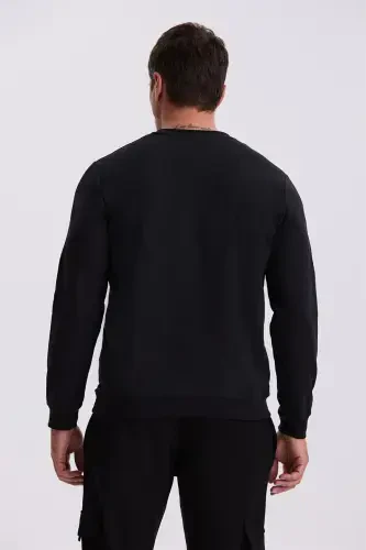 Black Slim Fit Printed Crew Neck 100% Cotton Sweatshirt - JAKAMEN (1)