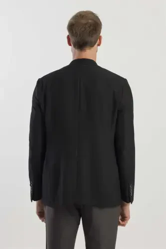 Black Slim Fit Printed Peak Lapel Jacket - 4