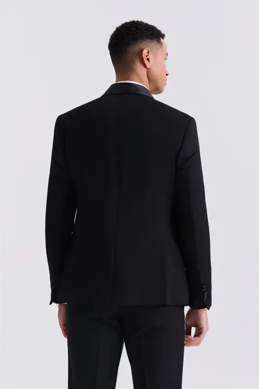 Black Slim Fit Shawl Collar Double Breasted Tuxedo Suit - 4