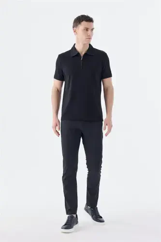 Black Slim Fit Shawl Collar T-Shirt - Modazone (1)