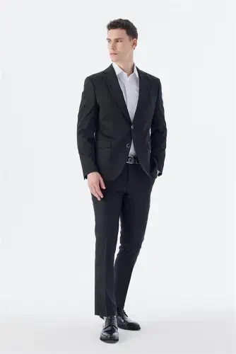 Black Slim Fit Single-Breasted Double-Vent Jacket - JAKAMEN (1)