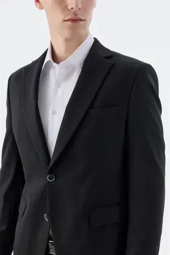 Black Slim Fit Single-Breasted Double-Vent Jacket - 3