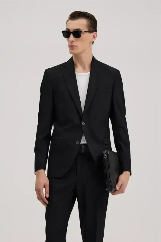 Black Slim Fit Single-Breasted Suit - 1