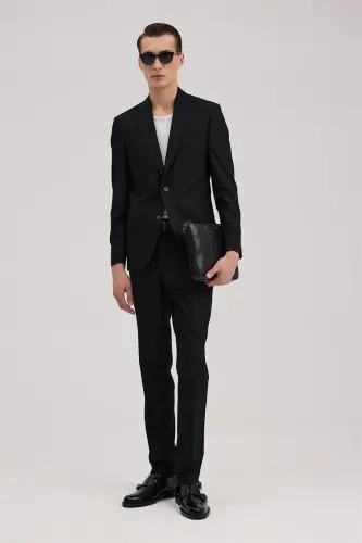 Black Slim Fit Single-Breasted Suit - 2