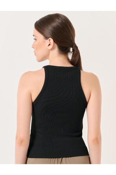 Black Slim Fit Sleeveless Halter Neck Basic Knit Tank Top - 24