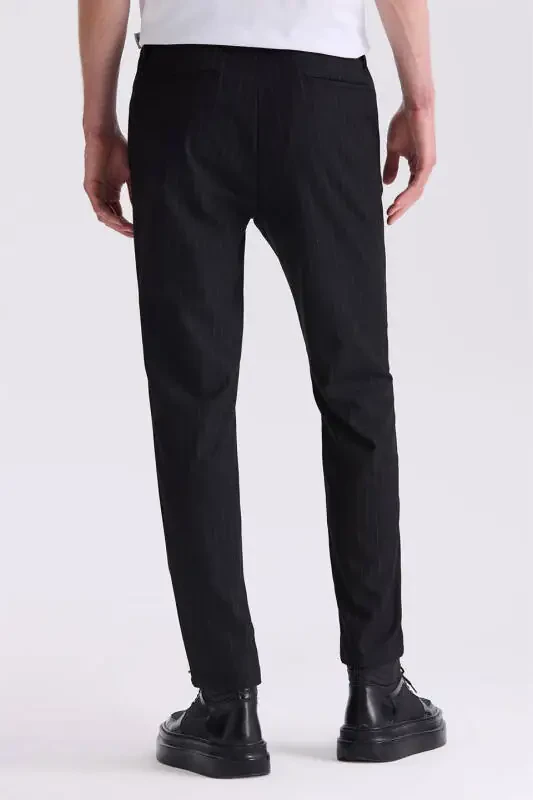 Black Slim Fit Striped Canvas Pants - 4