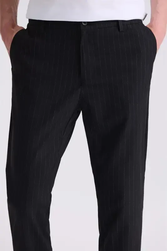 Black Slim Fit Striped Canvas Trousers - 3