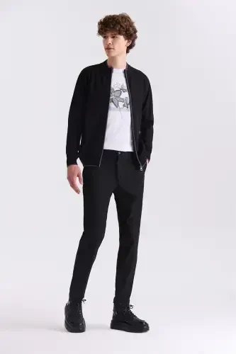 Black Slim Fit Striped Canvas Trousers - 2