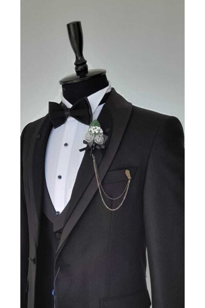 Black Slim Fit Suit with Vest for Groom - 1