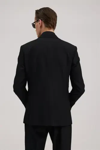 Black Slim Fit Swallow Collar Vest Suit - 4