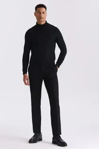 Black Slim Fit Turtleneck Patterned Knitted Pullover - JAKAMEN (1)
