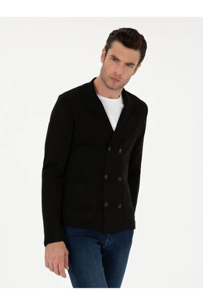 Black slim fit wool blend shawl collar knitted cardigan - CACHAREL