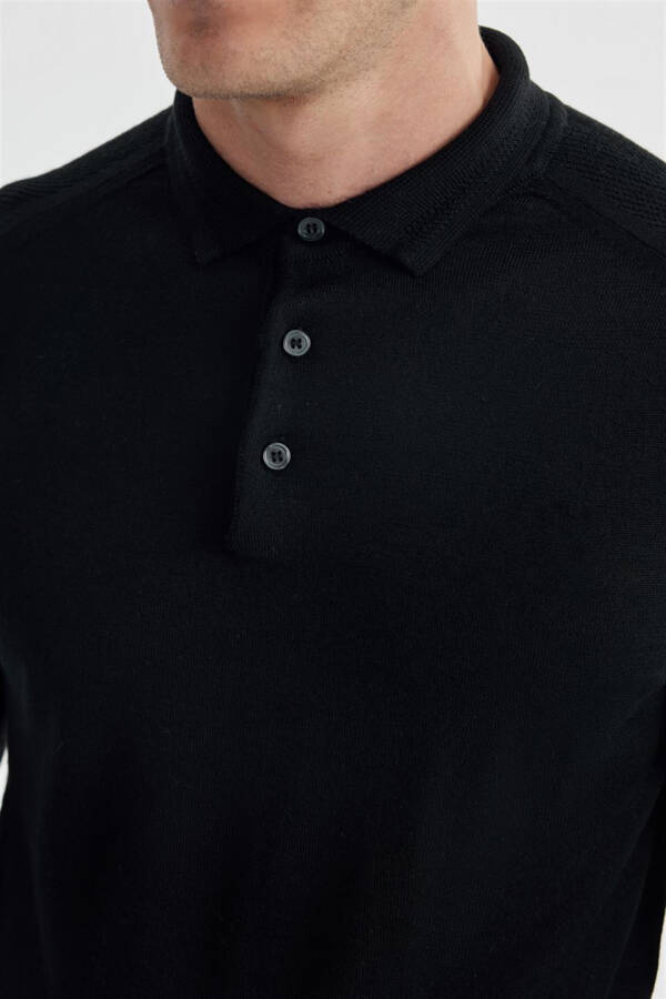 Black Slim Fit Wool Patterned Polo Neck Sweater - 3