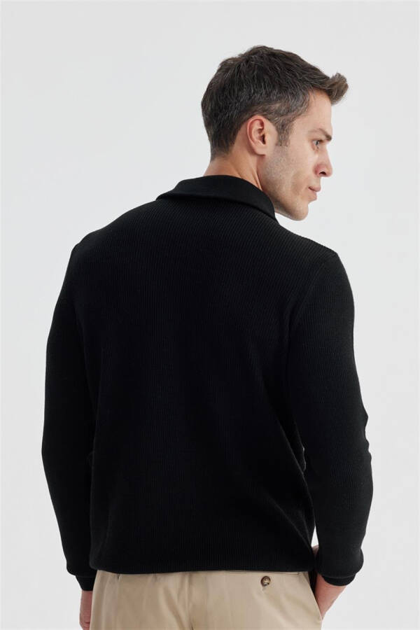 Black Slim Fit Wool Zip-Up Funnel Neck Jumper - 4