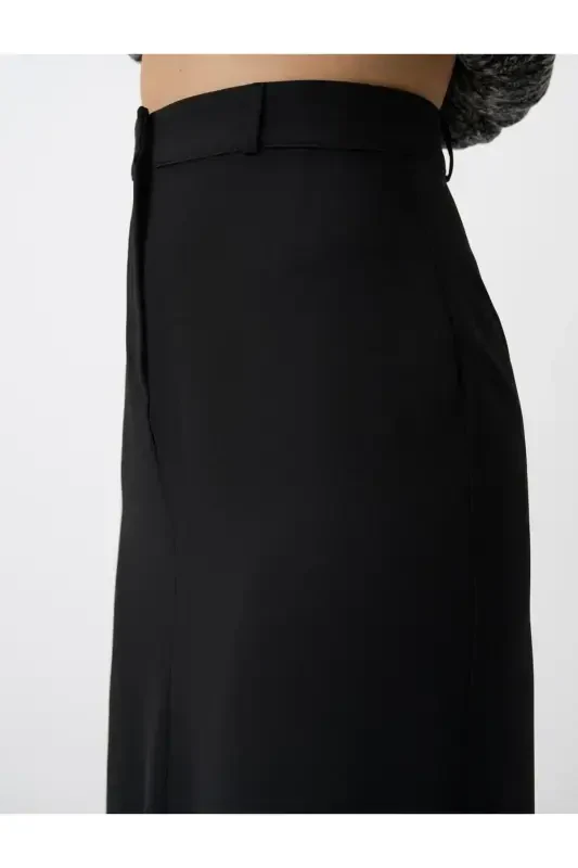 Black Slit Detail Slim Fit High Waist Midi Skirt - 5