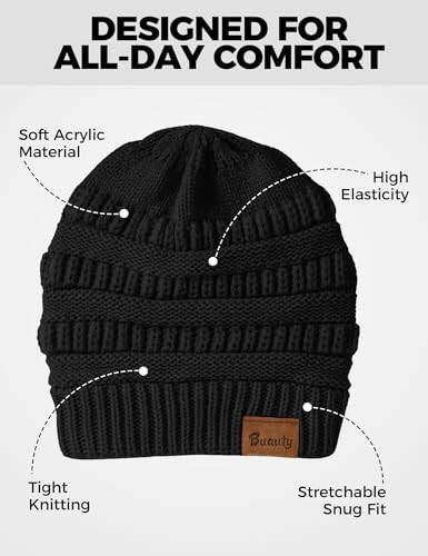 Black Slouchy Beanies for Women Cable Knit Winter Hats Ladies Gifts Oversized Chunky Skull Cap Thick Warm Stocking Caps for Cold Weather Cute Fashionable Spring Fall Beanies Hat Snow Caps Christmas - 6