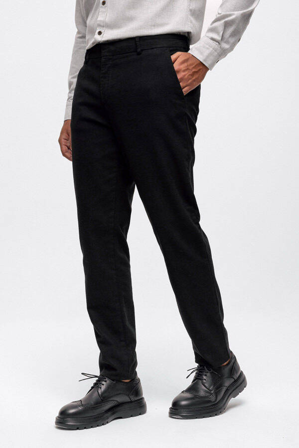 Black Smart Fit Cotton Chino Pants with Elastic Waistband - 7