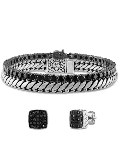 Black Spinel Tennis Bracelet (13 ct. t.w.) in Black Rhodium-Plated Sterling Silver, Created for Modazone-Stainless Steel - 3