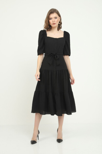 Black Square Neck Midi Dress - MANGOSTEEN (1)
