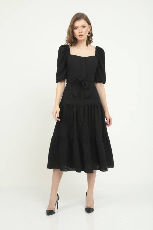 Black Square Neck Midi Dress - 2