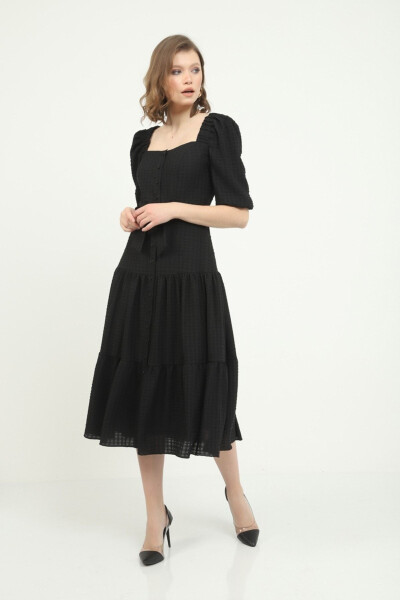 Black Square Neck Midi Dress - 3