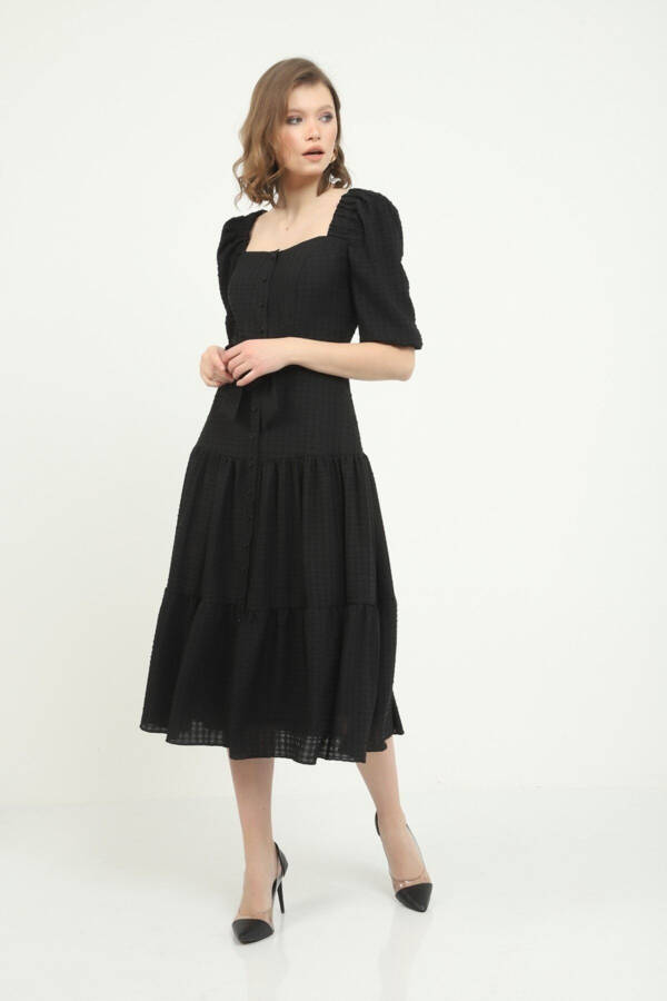 Black Square Neck Midi Dress - 3