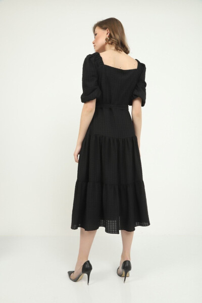 Black Square Neck Midi Dress - 4