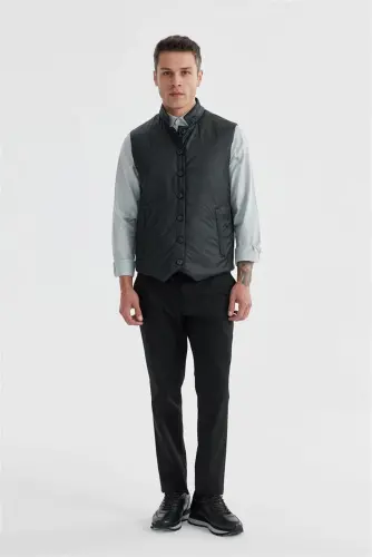 Black Stand Collar Double Sided Slim Fit Waistcoat - 2