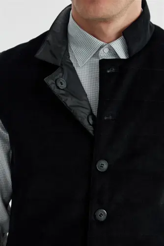 Black Stand Collar Double Sided Slim Fit Waistcoat - 5