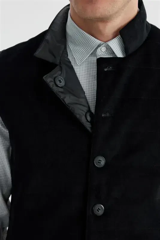 Black Stand Collar Double Sided Slim Fit Waistcoat - 5