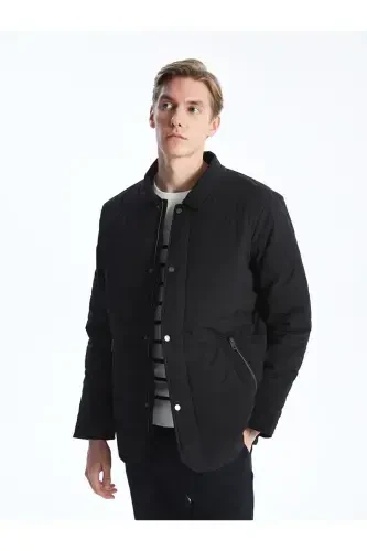 Black Standard Fit Shirt Collar Men's Jacket-Black - 1