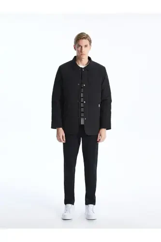 Black Standard Fit Shirt Collar Men's Jacket-Black - 3