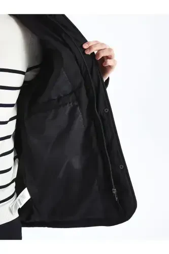 Black Standard Fit Shirt Collar Men's Jacket-Black - 4