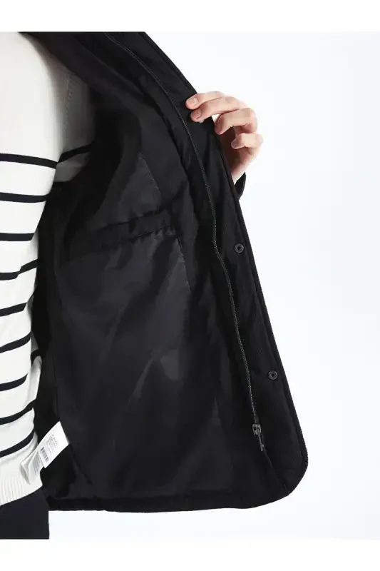 Black Standard Fit Shirt Collar Men's Jacket-Black - 4