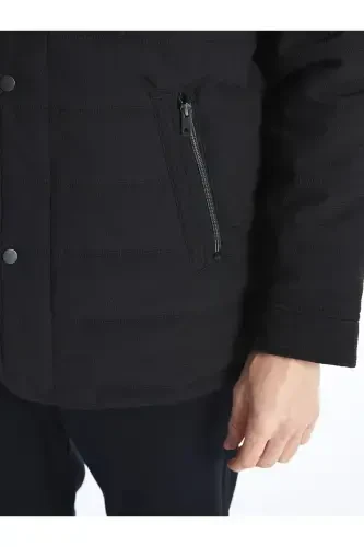 Black Standard Fit Shirt Collar Men's Jacket-Black - 5