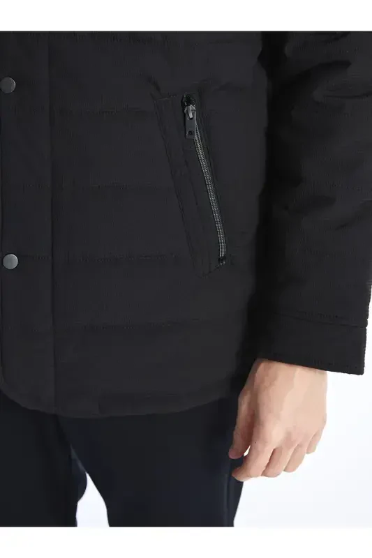 Black Standard Fit Shirt Collar Men's Jacket-Black - 5