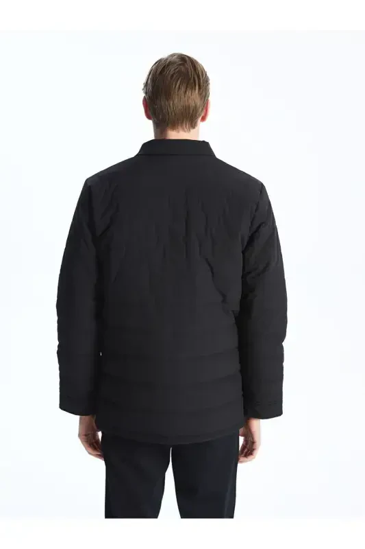 Black Standard Fit Shirt Collar Men's Jacket-Black - 6