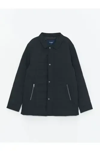 Black Standard Fit Shirt Collar Men's Jacket-Black - 7