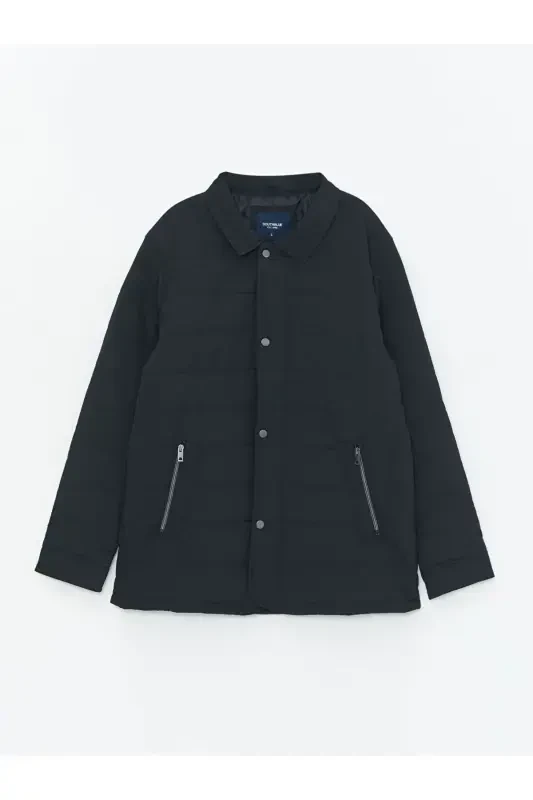 Black Standard Fit Shirt Collar Men's Jacket-Black - 7