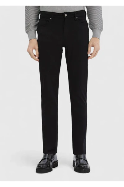 Black Straight Knit Slim Fit Casual Trousers - 2