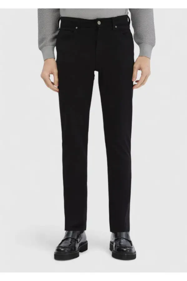 Black Straight Knit Slim Fit Casual Trousers - 2