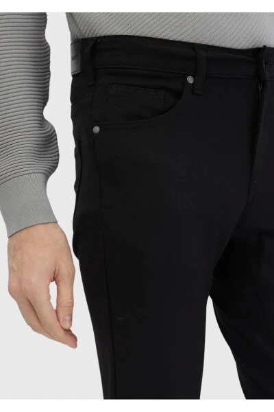 Black Straight Knit Slim Fit Casual Trousers - 3